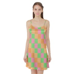 Checkerboard Pastel Squares Satin Night Slip