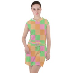 Checkerboard Pastel Squares Drawstring Hooded Dress