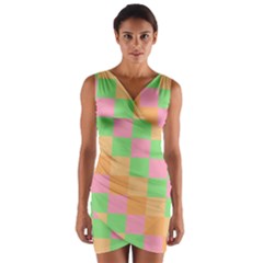 Checkerboard Pastel Squares Wrap Front Bodycon Dress