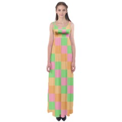 Checkerboard Pastel Squares Empire Waist Maxi Dress