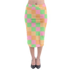 Checkerboard Pastel Squares Midi Pencil Skirt