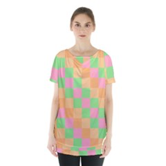 Checkerboard Pastel Squares Skirt Hem Sports Top