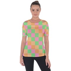 Checkerboard Pastel Squares Shoulder Cut Out Short Sleeve Top