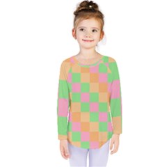 Checkerboard Pastel Squares Kids  Long Sleeve Tee