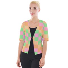 Checkerboard Pastel Squares Cropped Button Cardigan