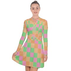 Checkerboard Pastel Squares Long Sleeve Panel Dress