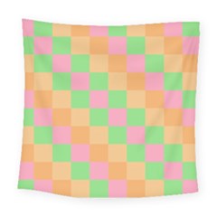 Checkerboard Pastel Squares Square Tapestry (Large)