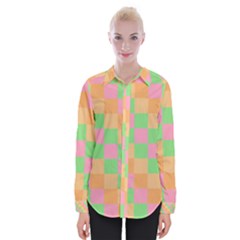 Checkerboard Pastel Squares Womens Long Sleeve Shirt