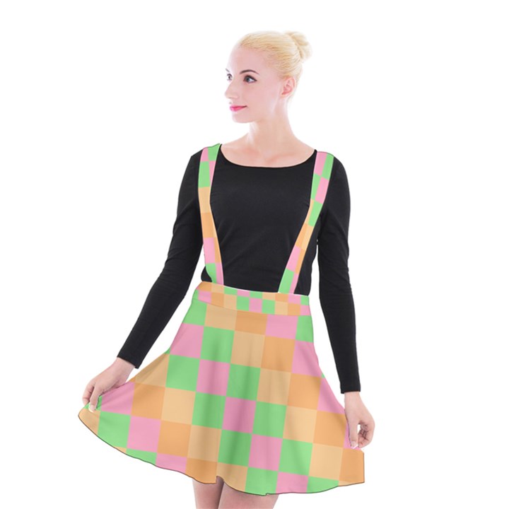 Checkerboard Pastel Squares Suspender Skater Skirt