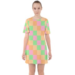 Checkerboard Pastel Squares Sixties Short Sleeve Mini Dress