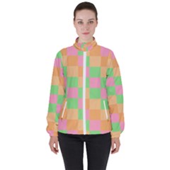 Checkerboard Pastel Squares Women s High Neck Windbreaker