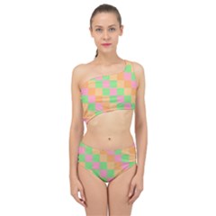 Checkerboard Pastel Squares Spliced Up Two Piece Swimsuit