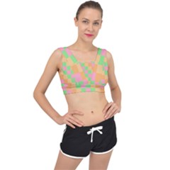 Checkerboard Pastel Squares V-Back Sports Bra