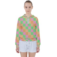 Checkerboard Pastel Squares Women s Tie Up Sweat