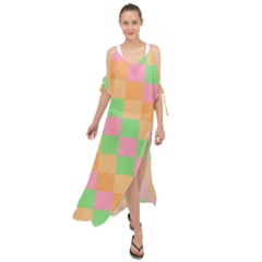 Checkerboard Pastel Squares Maxi Chiffon Cover Up Dress