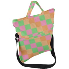 Checkerboard Pastel Squares Fold Over Handle Tote Bag