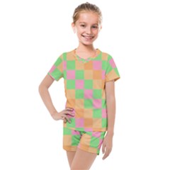 Checkerboard Pastel Squares Kids  Mesh Tee and Shorts Set