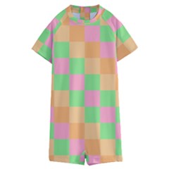 Checkerboard Pastel Squares Kids  Boyleg Half Suit Swimwear
