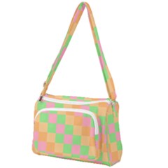 Checkerboard Pastel Squares Front Pocket Crossbody Bag