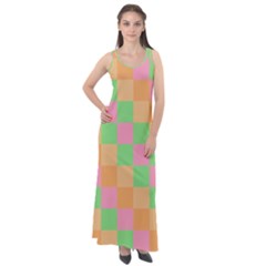 Checkerboard Pastel Squares Sleeveless Velour Maxi Dress