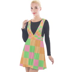 Checkerboard Pastel Squares Plunge Pinafore Velour Dress