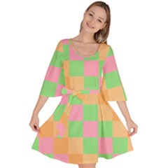 Checkerboard Pastel Squares Velour Kimono Dress