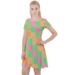 Checkerboard Pastel Squares Cap Sleeve Velour Dress 