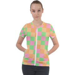 Checkerboard Pastel Squares Short Sleeve Zip Up Jacket