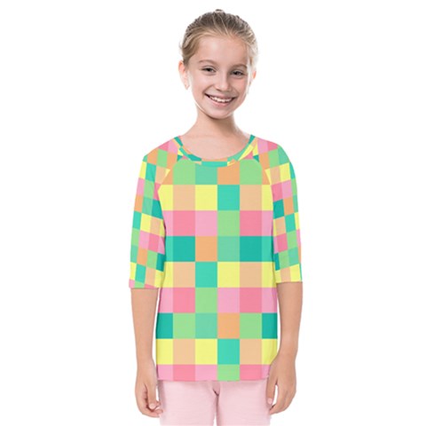 Checkerboard Pastel Squares Kids  Quarter Sleeve Raglan Tee by Sapixe