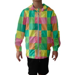 Checkerboard Pastel Squares Kids  Hooded Windbreaker by Sapixe