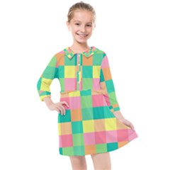 Checkerboard Pastel Squares Kids  Quarter Sleeve Shirt Dress by Sapixe