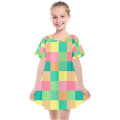 Checkerboard Pastel Squares Kids  Smock Dress by Sapixe