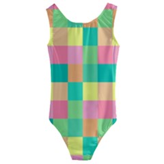 Checkerboard Pastel Squares Kids  Cut-out Back One Piece Swimsuit by Sapixe