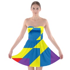 Colorful Red Yellow Blue Purple Strapless Bra Top Dress