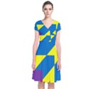 Colorful Red Yellow Blue Purple Short Sleeve Front Wrap Dress View1