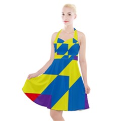 Colorful Red Yellow Blue Purple Halter Party Swing Dress  by Sapixe
