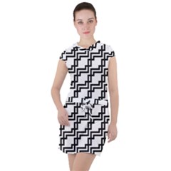 Pattern Monochrome Repeat Drawstring Hooded Dress by Sapixe