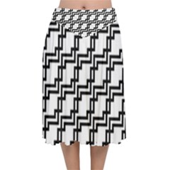 Pattern Monochrome Repeat Velvet Flared Midi Skirt by Sapixe