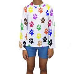 Pawprints Paw Prints Paw Animal Kids  Long Sleeve Swimwear by Sapixe