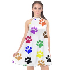 Pawprints Paw Prints Paw Animal Halter Neckline Chiffon Dress 