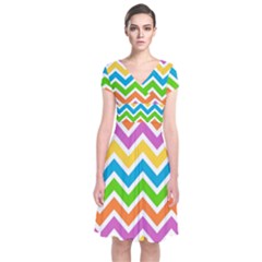 Chevron Pattern Design Texture Short Sleeve Front Wrap Dress by Sapixe