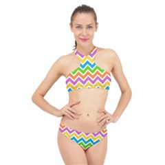 Chevron Pattern Design Texture High Neck Bikini Set