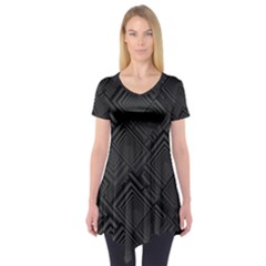 Diagonal Square Black Background Short Sleeve Tunic  by Sapixe