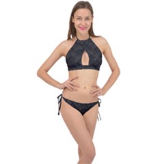 Diagonal Square Black Background Cross Front Halter Bikini Set