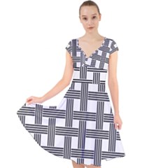 Seamless Stripe Pattern Lines Cap Sleeve Front Wrap Midi Dress