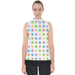 Star Pattern Design Decoration Mock Neck Shell Top by Sapixe