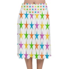 Star Pattern Design Decoration Velvet Flared Midi Skirt by Sapixe