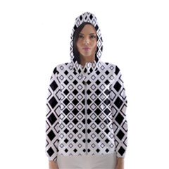 Square Diagonal Pattern Monochrome Women s Hooded Windbreaker by Sapixe