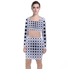 Square Diagonal Pattern Monochrome Top And Skirt Sets