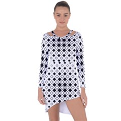 Square Diagonal Pattern Monochrome Asymmetric Cut-out Shift Dress